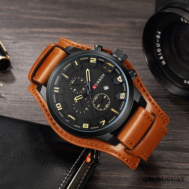 Reloj CURREN 8225 Esfera negra con malla marr n
